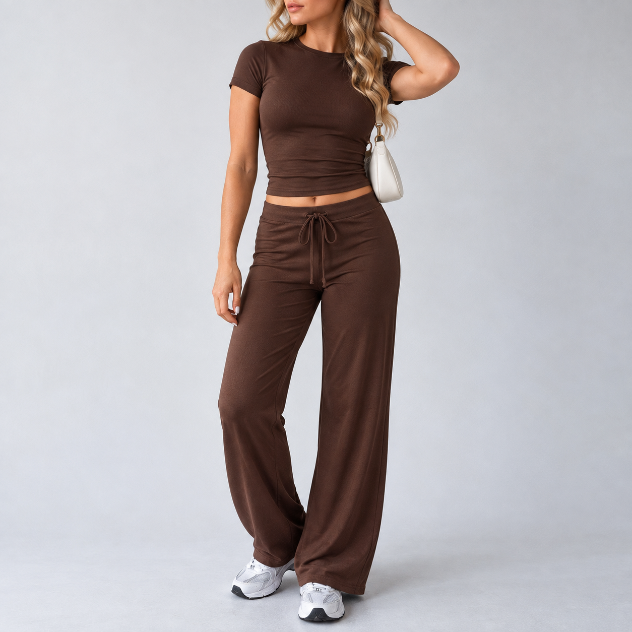 Short Sleeve T Shirt and Straight Pants 2 Piece Casual Activewear Set for Women