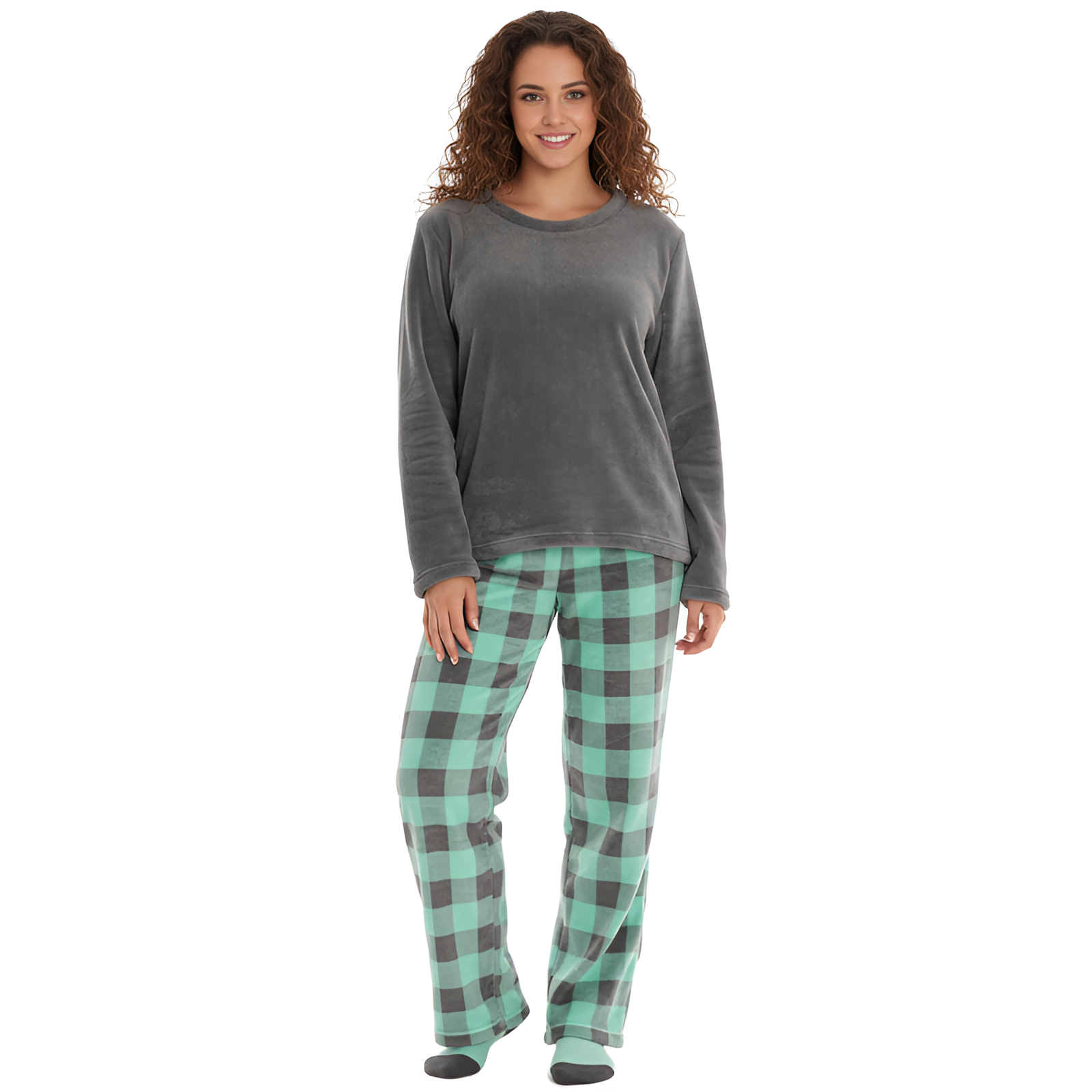 Long Sleeve Pajama Set With Pants And Matching Socks For Women