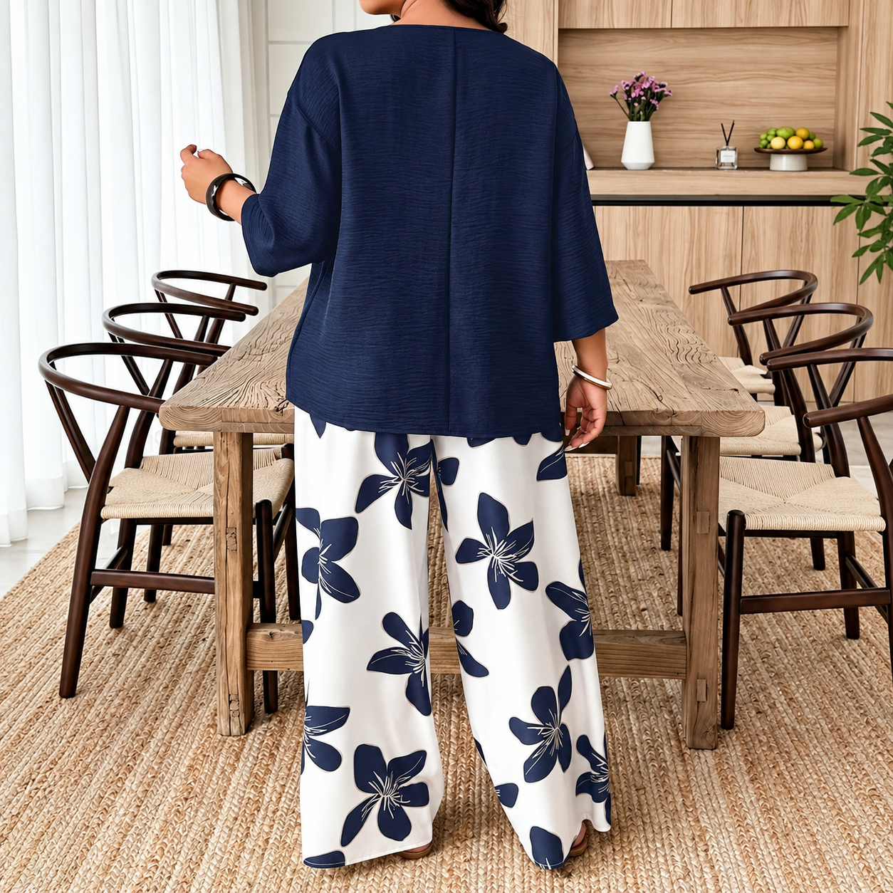Plus Size Shirt and Pants 2 Piece Casual Fall Winter Set for Women
