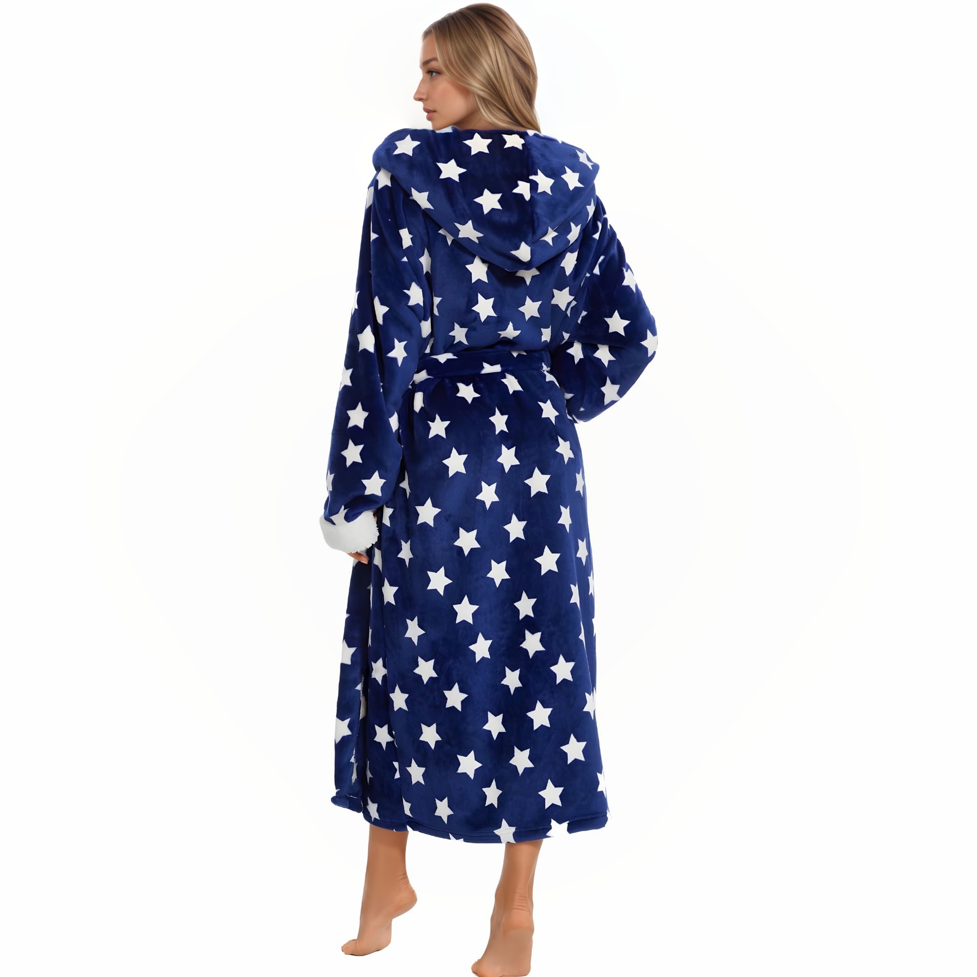 Soft Fleece Hooded Long Bathrobe For Women Home Lounge