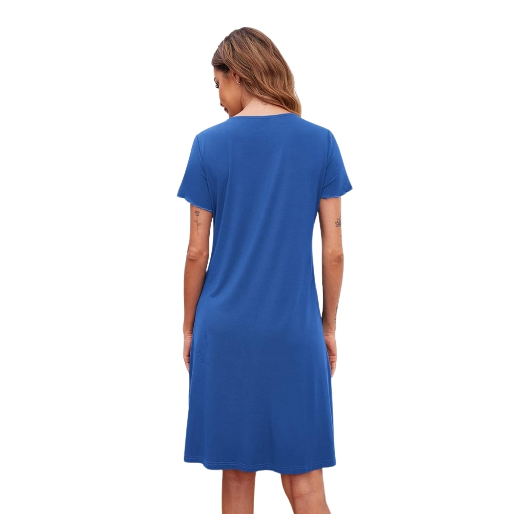 Nightshirt With Short Sleeves And Button Down Design For Women