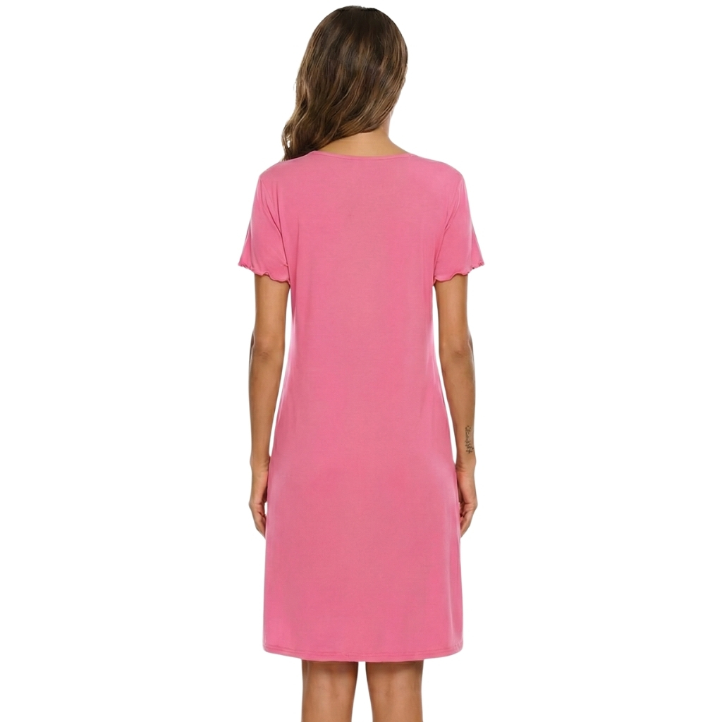 Nightshirt With Short Sleeves And Button Down Design For Women