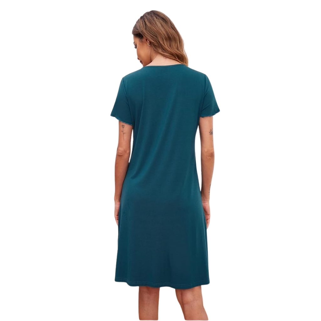 Nightshirt With Short Sleeves And Button Down Design For Women