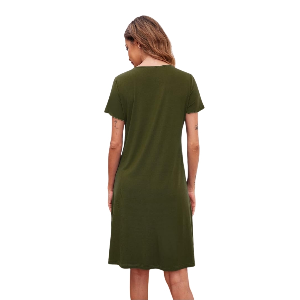 Nightshirt With Short Sleeves And Button Down Design For Women