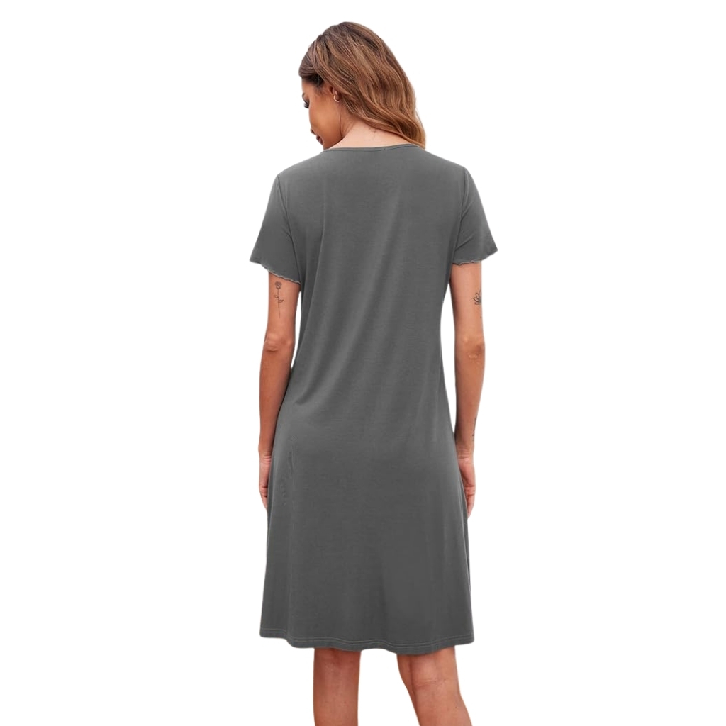 Nightshirt With Short Sleeves And Button Down Design For Women