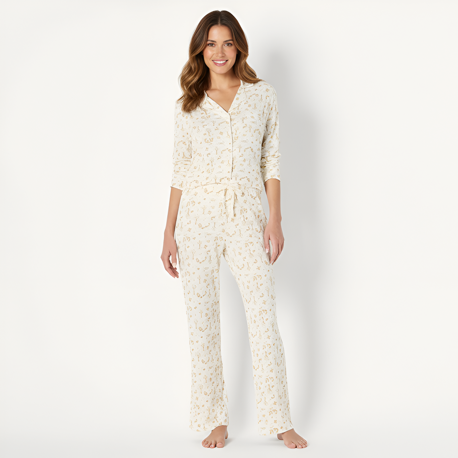 Long Sleeve Button Down Printed Pajama Set For Women