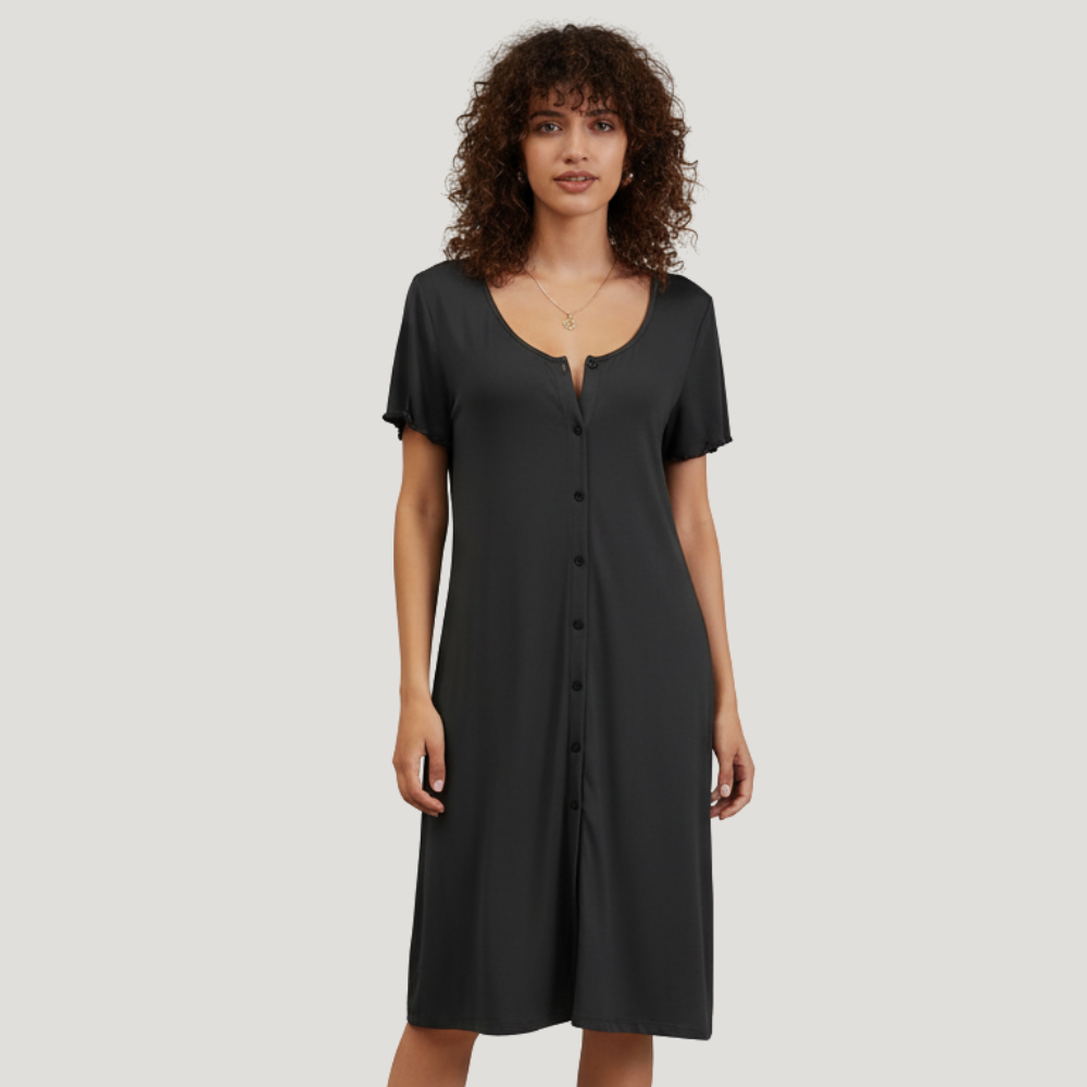 Nightshirt With Short Sleeves And Button Down Design For Women