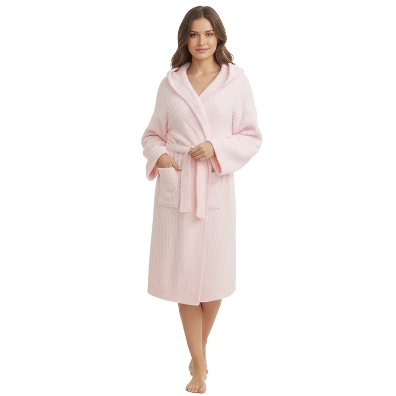 Lightweight Hooded Wrap Design Bathrobe For Women