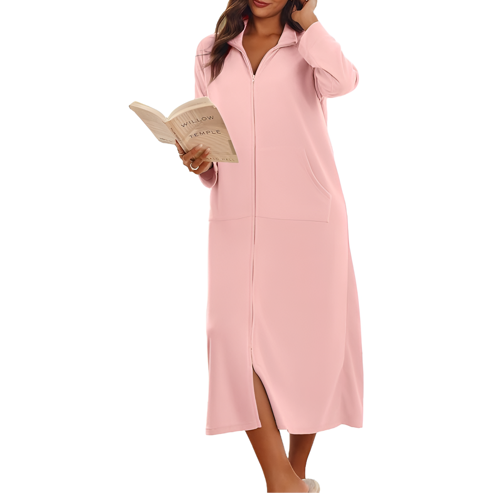 Long Sleeves Soft Bathrobe With Zipper For Women
