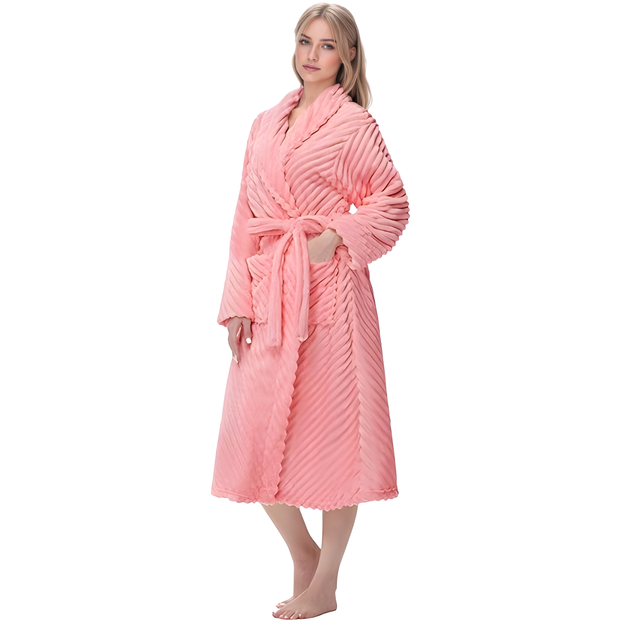 Soft Plush Fleece Long Bathrobe For Women Home Lounge
