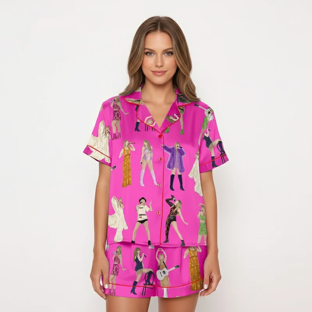 Concert Fan Print Women Comfy Satin Pajama Set