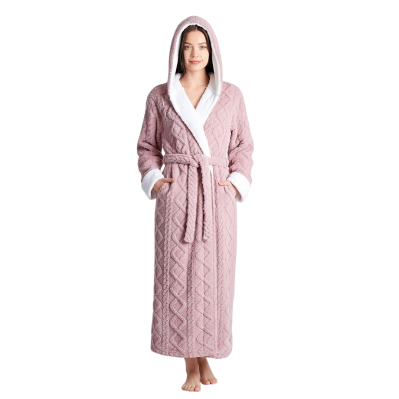 Hooded Fleece Full Length Bathrobe For Women