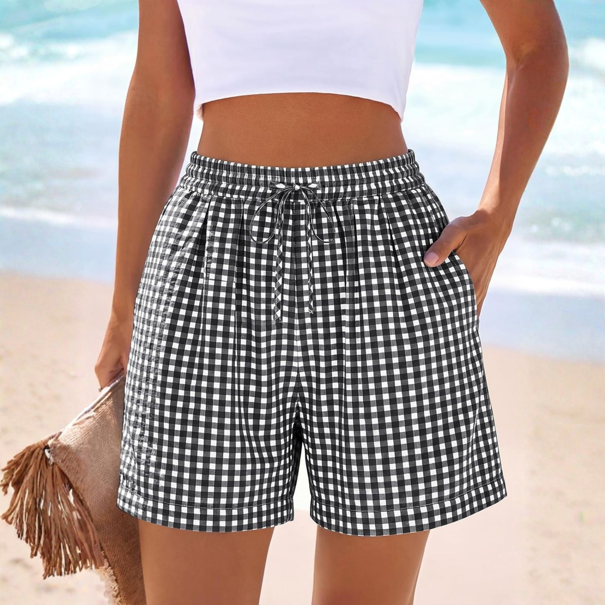 Plaid Beach Vacation Shorts For Women