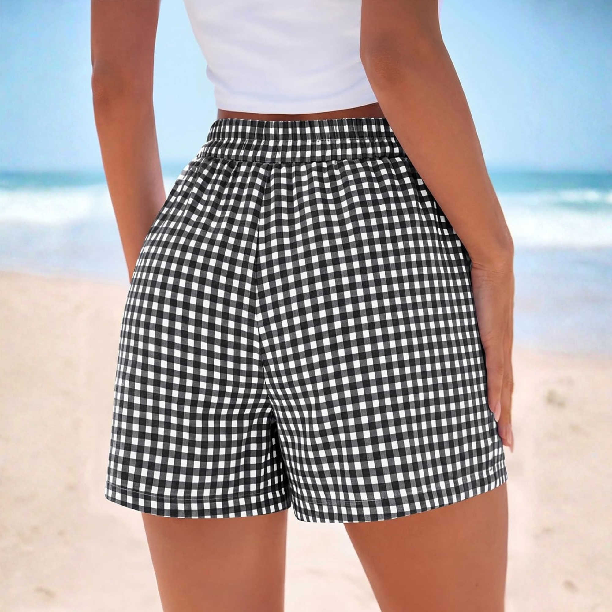 Plaid Beach Vacation Shorts For Women