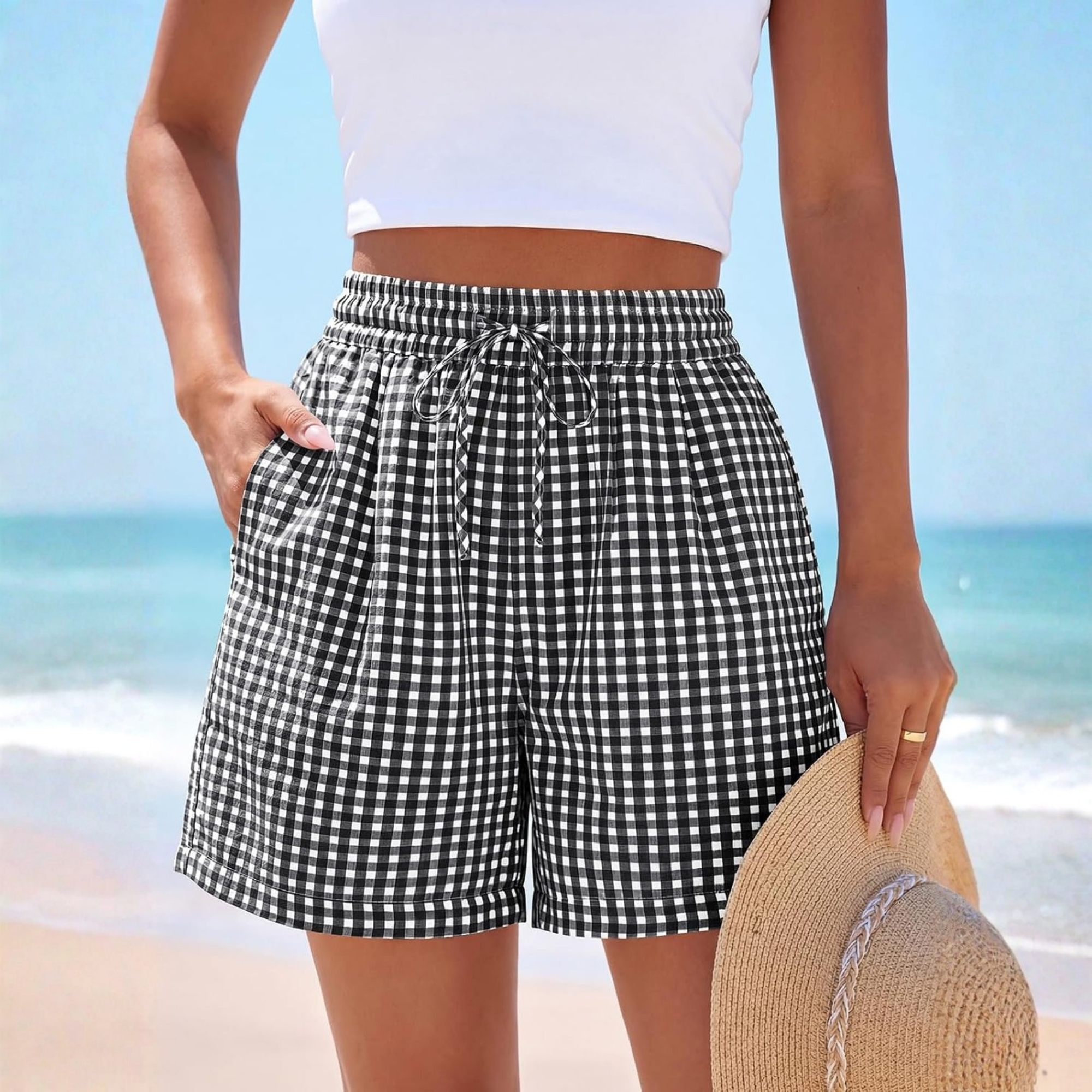Plaid Beach Vacation Shorts For Women