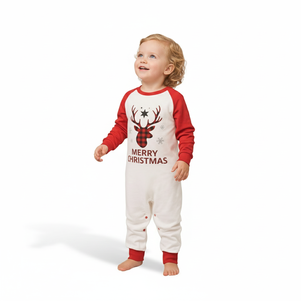 Plaid Reindeer Merry Christmas Family Matching Pajama Set