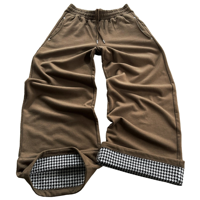 Full Length Plaid Lined Sweatpants With Rollable Cuffs