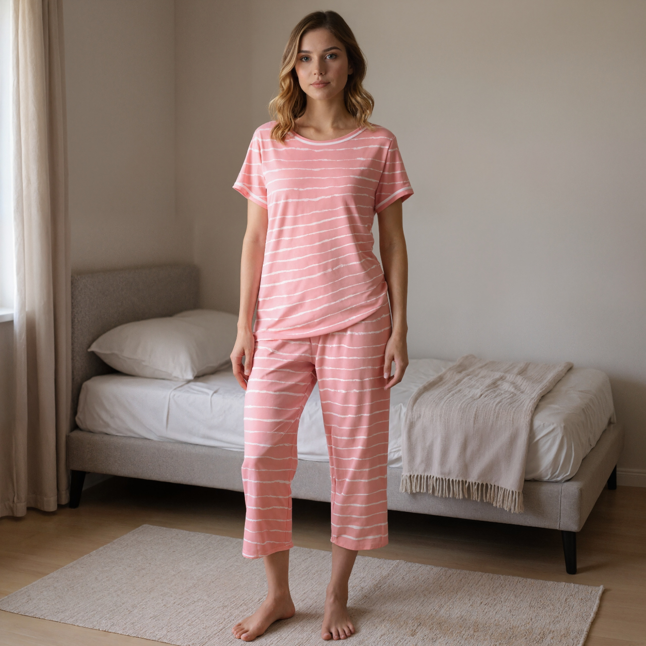 Printed Capri Sleepwear With Short Sleeve Top