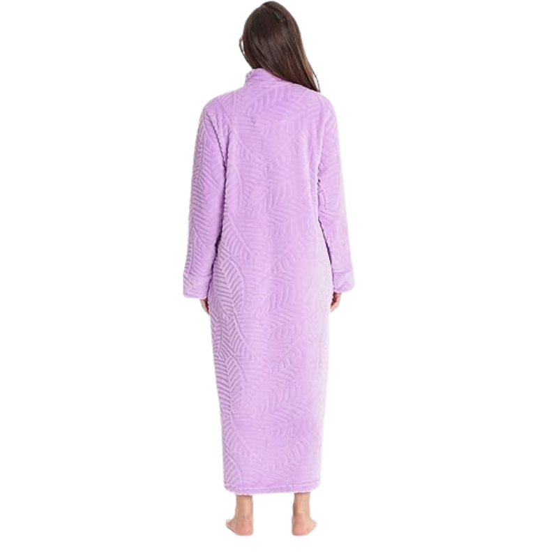 Plush Front Zipper Robe For Women