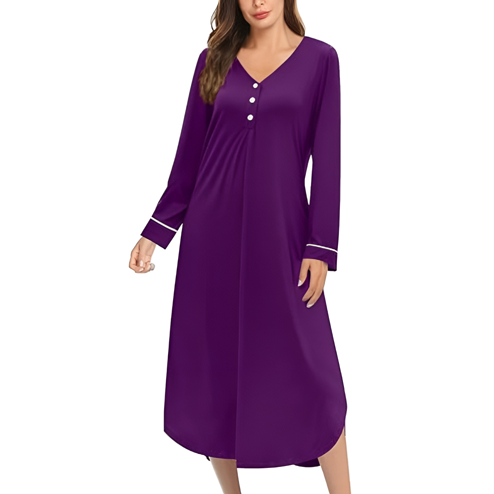 Classic Nightgown With Long Sleeve Button Down Design For Women