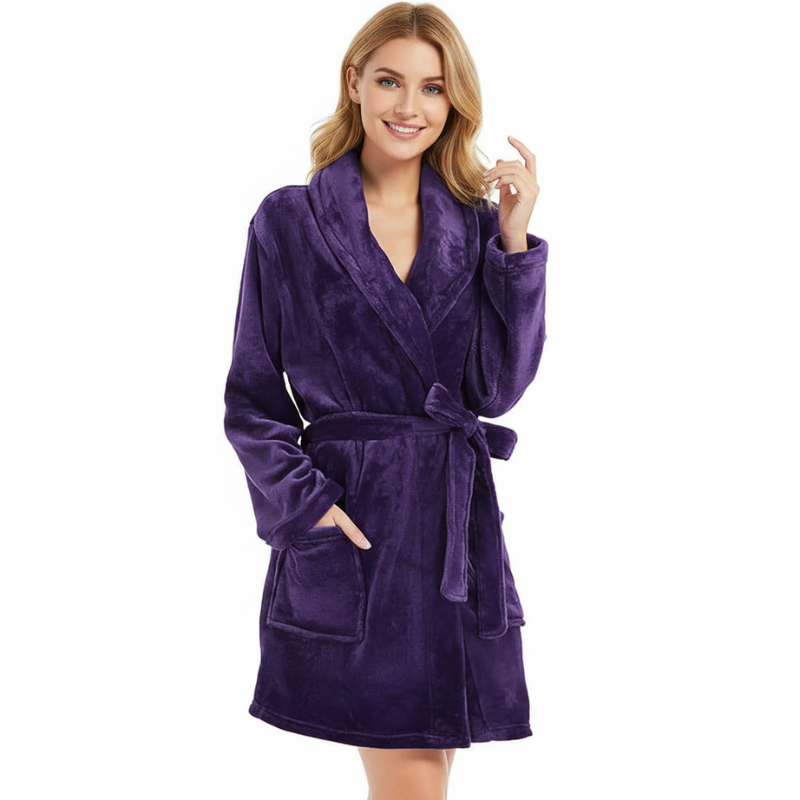 Soft Fleece Bathrobe With Pockets For Women