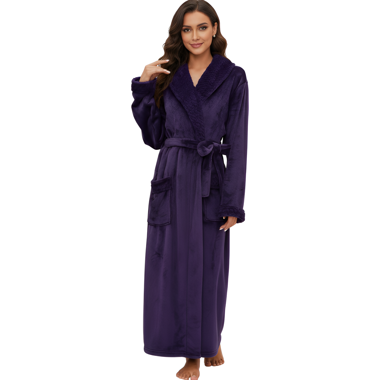 Full Length Plush Fleece Warm Bathrobes For Women