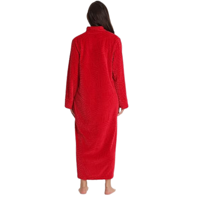 Plush Front Zipper Robe For Women