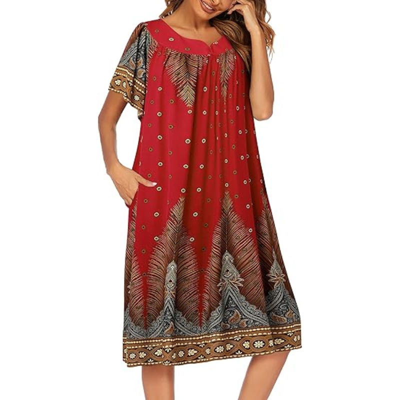 Floral Print House Dress Short Sleeve Nightgown For Women