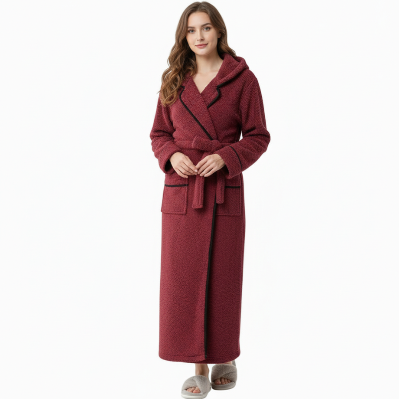Long Fleece Shawl Collar Design Bathrobe For Women