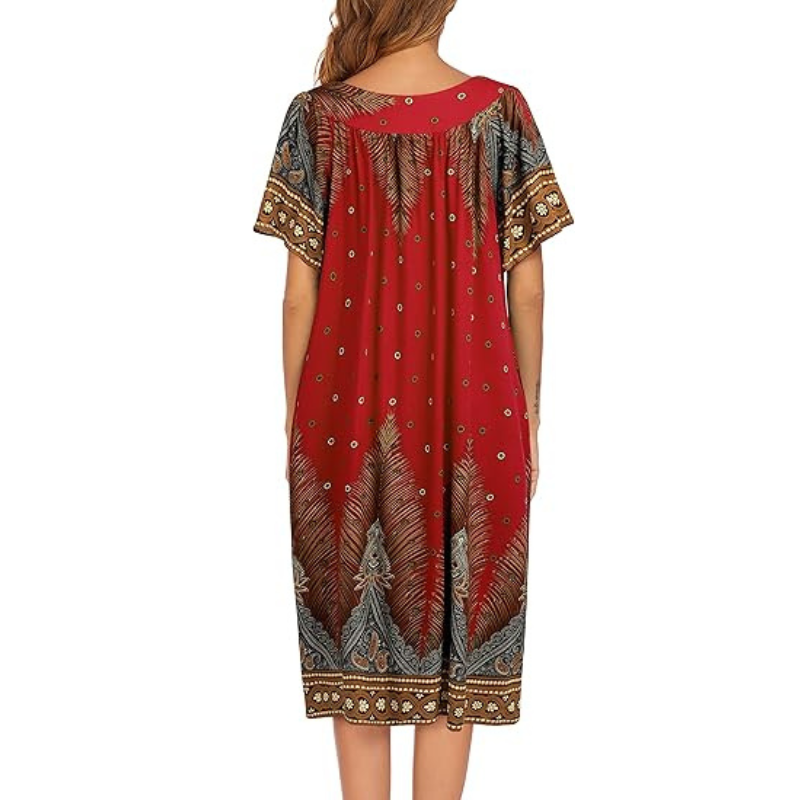 Floral Print House Dress Short Sleeve Nightgown For Women