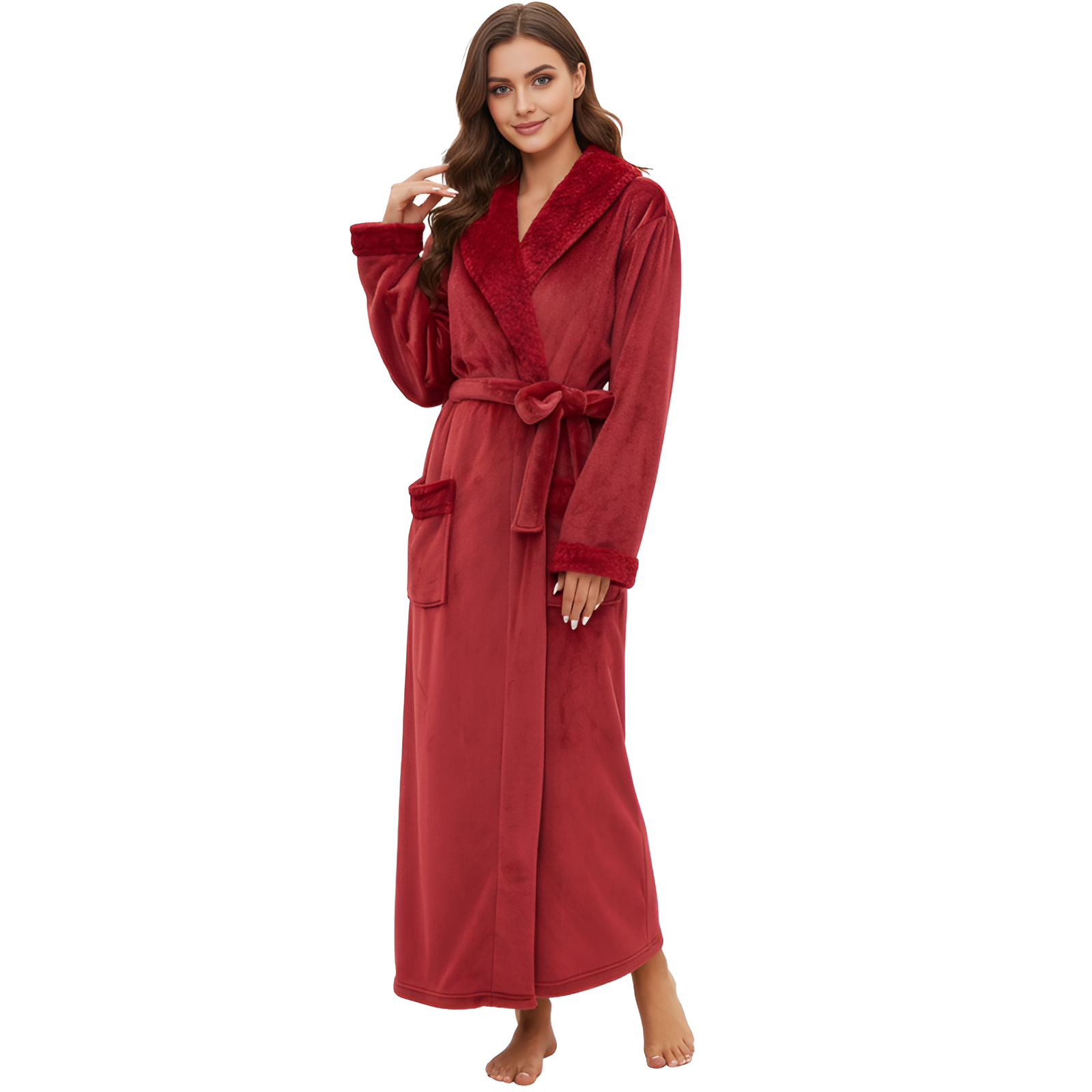 Full Length Plush Fleece Warm Bathrobes For Women