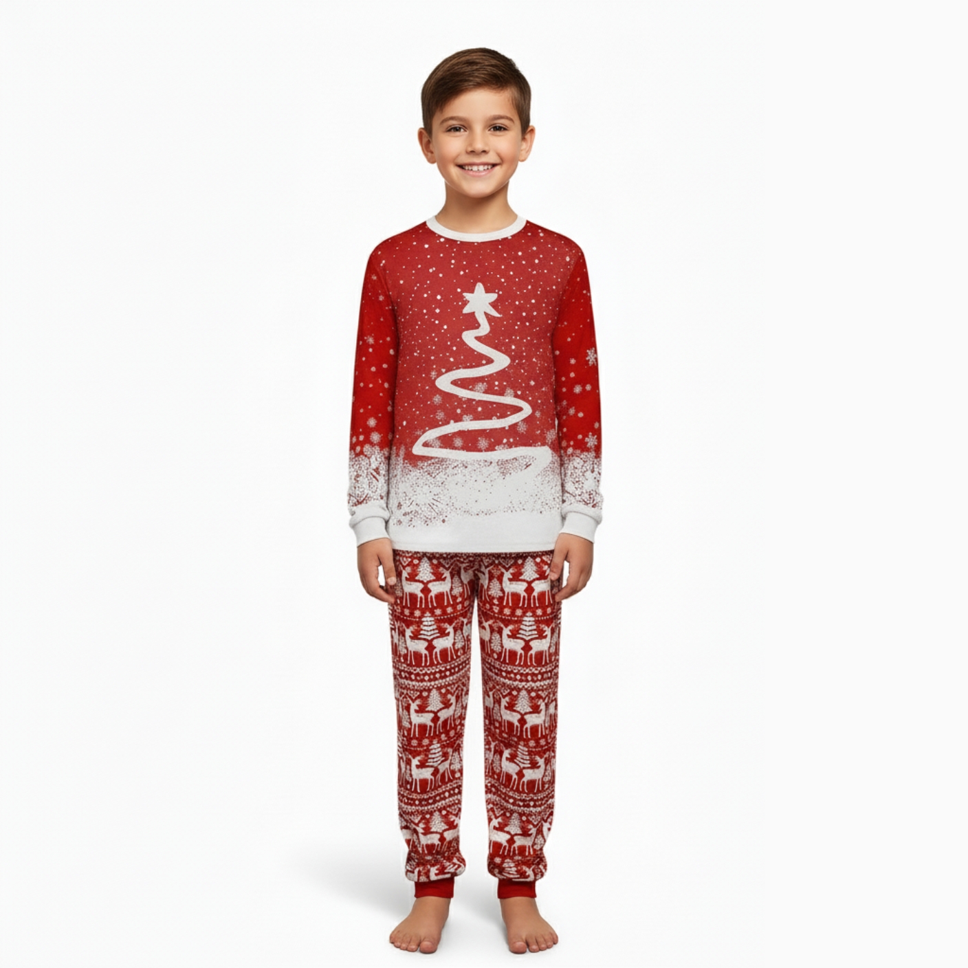 Red Christmas Tree and Snowflake Print Family Matching Pajama Set