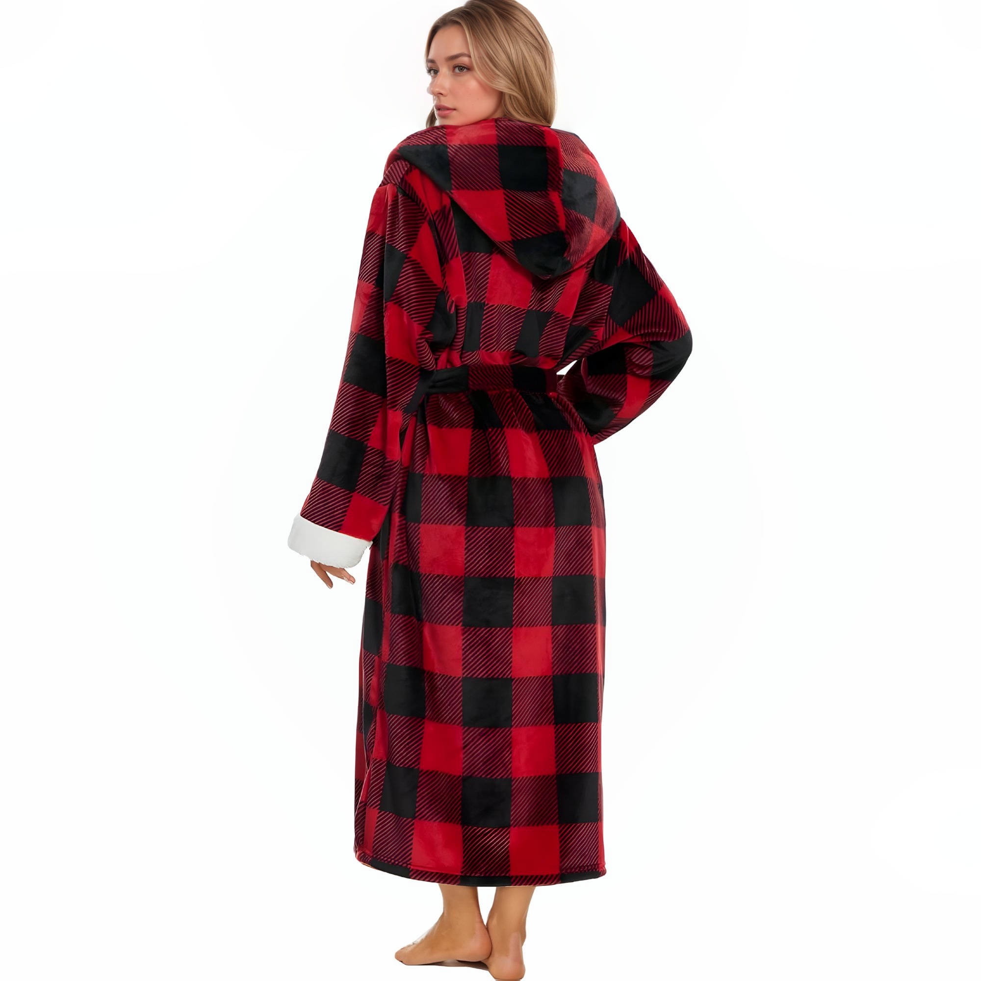 Soft Fleece Hooded Long Bathrobe For Women Home Lounge