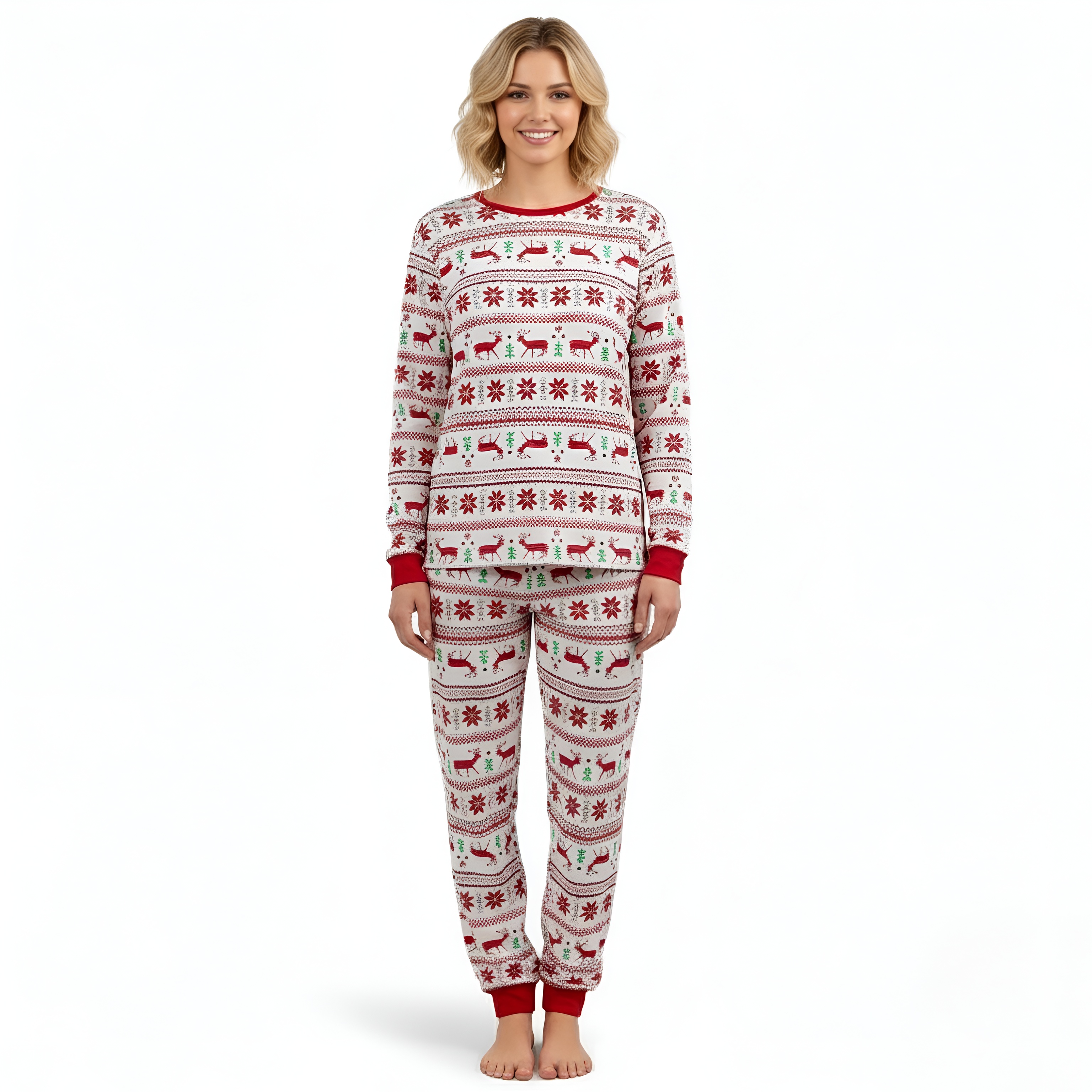 Reindeer And Snow Design Matching Family Christmas Pajamas