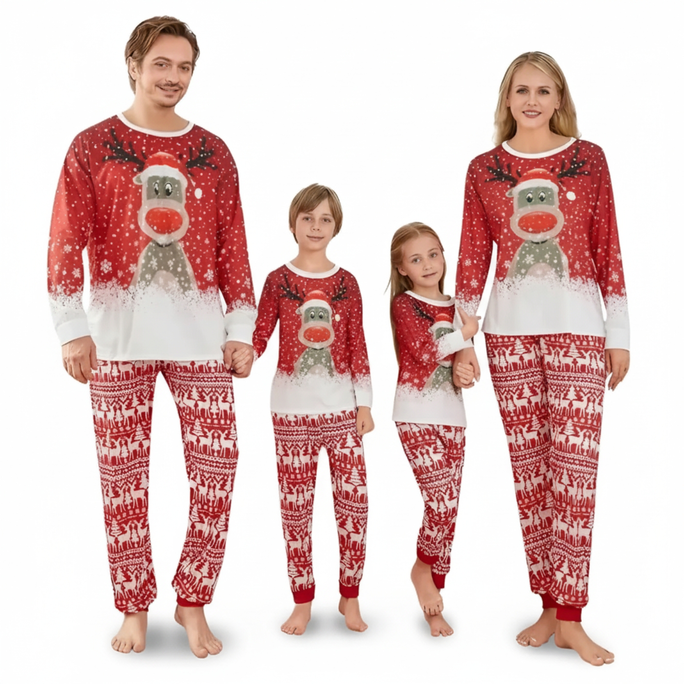 Reindeer Snowflake Printed Family Matching Christmas Pajama Set
