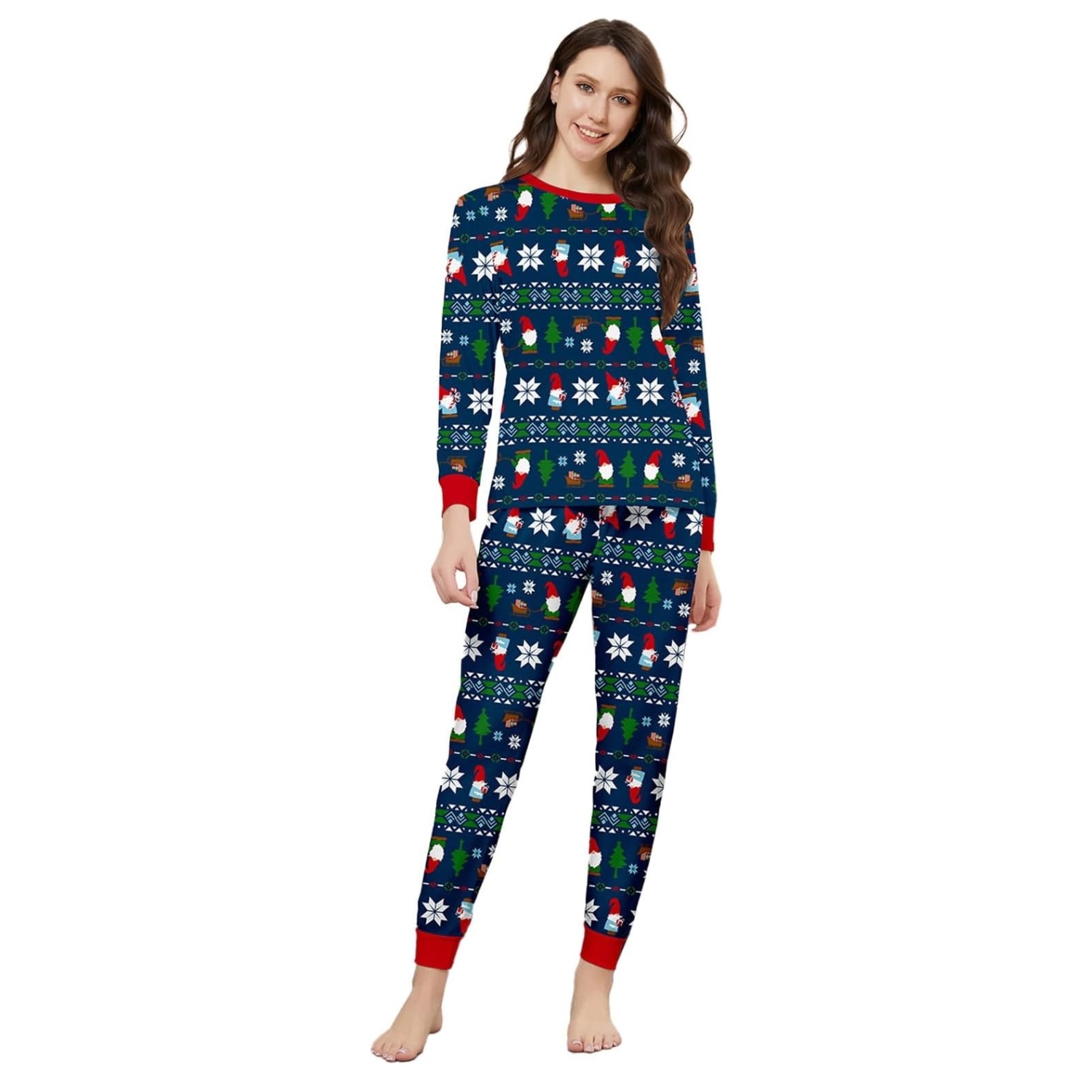 Santa Gnome And Snowflake Pattern Family Matching Christmas Pajama Set