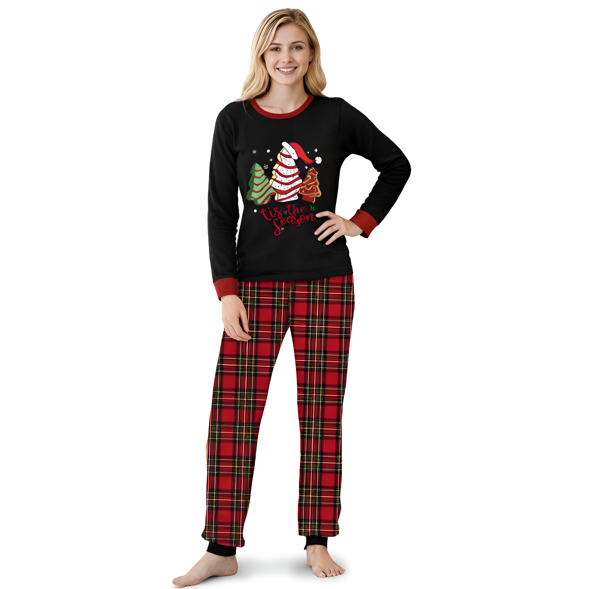 Santa Hat Tree Print Family Matching Pajama Sets