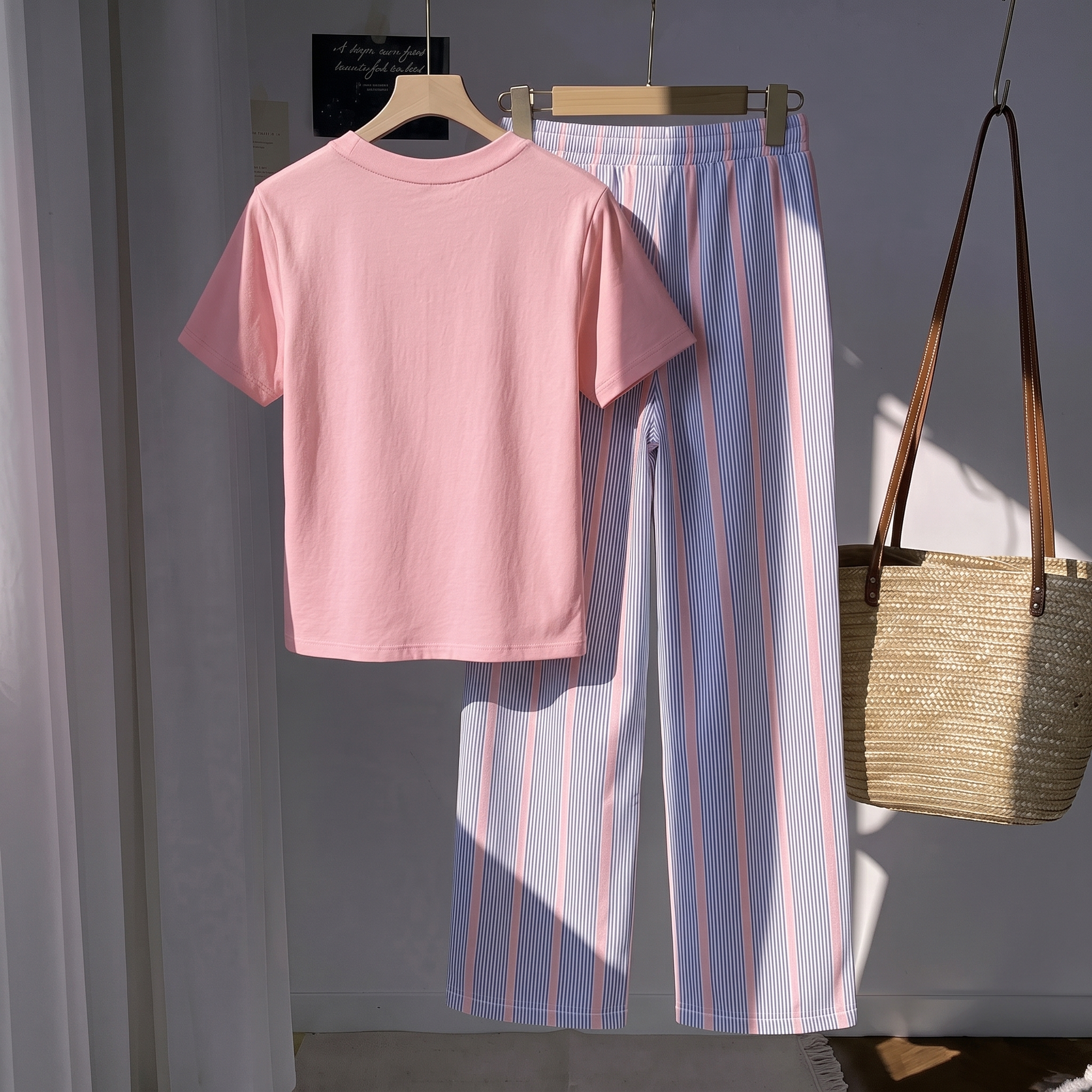 Striped Print Short Sleeve Top and Pants 2 Piece Vacation Set for Women