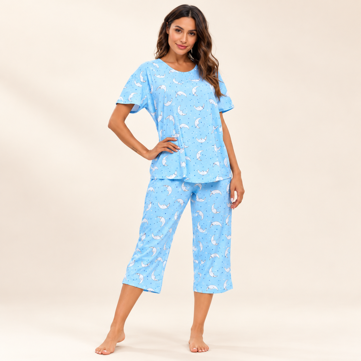 Cotton Capri Pajama Set For Women
