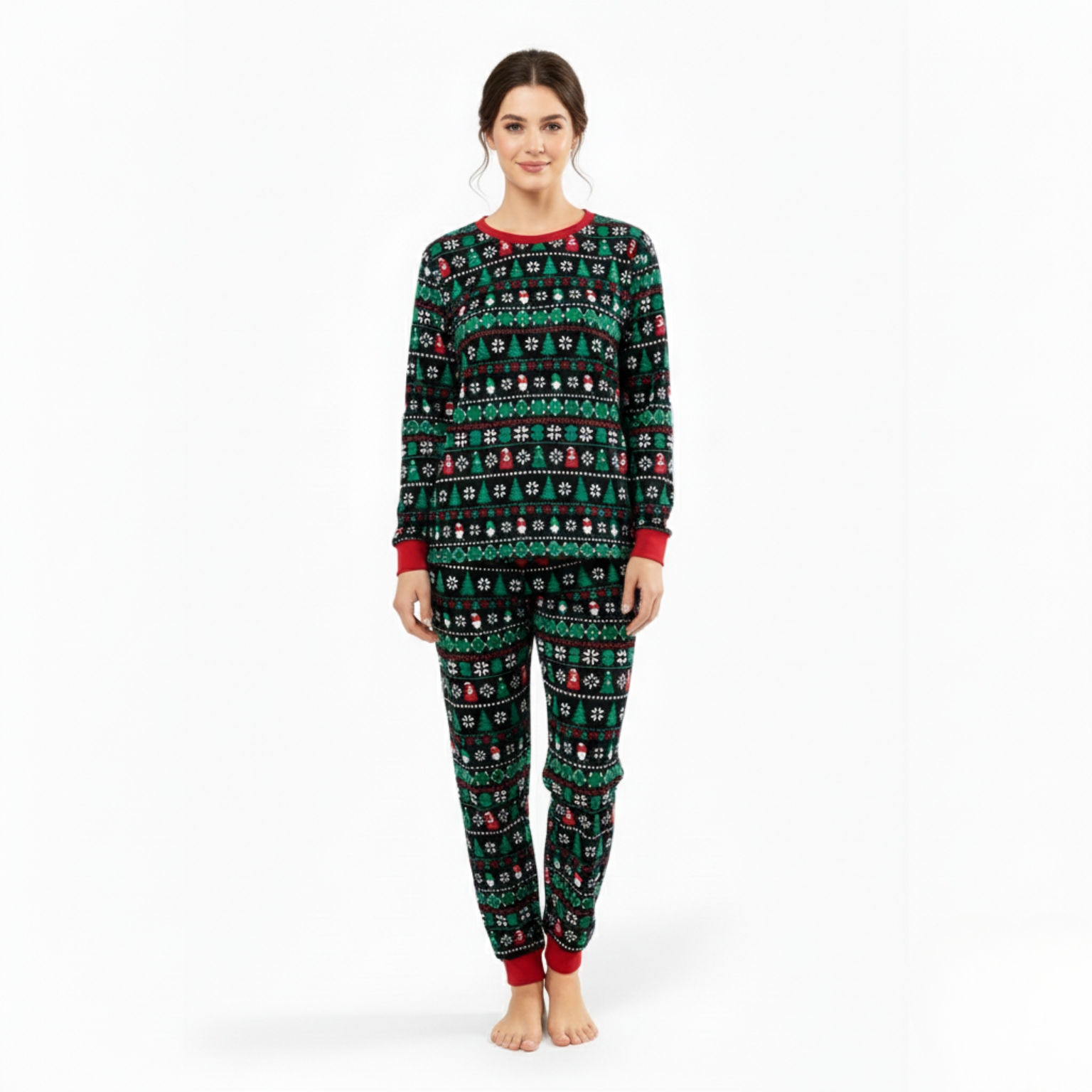 Snowflake And Candy Cane Printed Family Matching Christmas Pajama Set