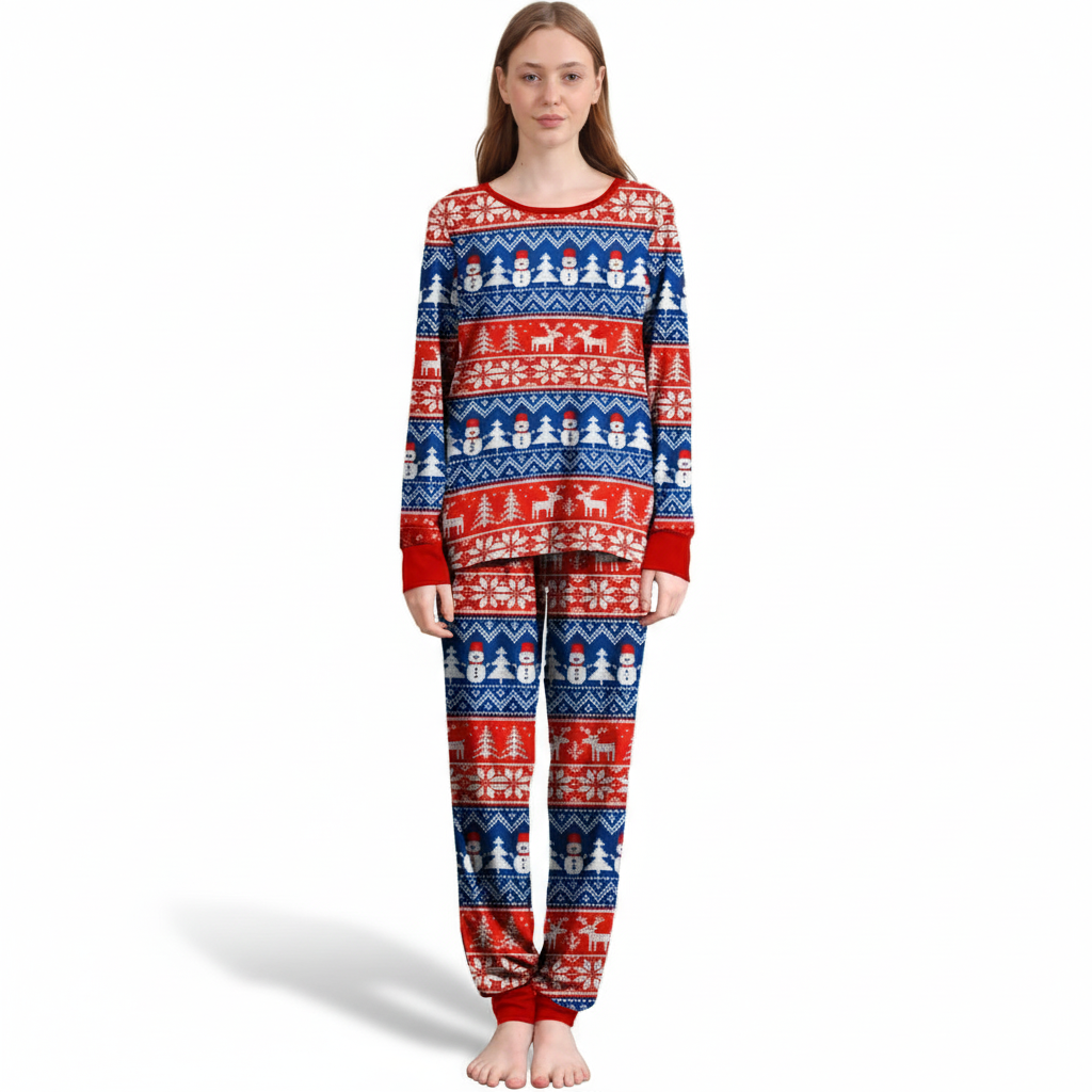 Snowman Design Matching Family Christmas Pajamas With Long Sleeve Tops And Loungewear