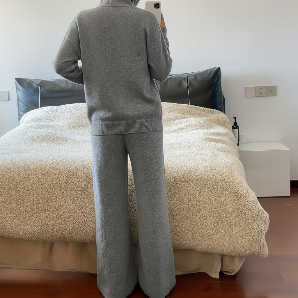 Solid Hooded Knit Top Pant Set