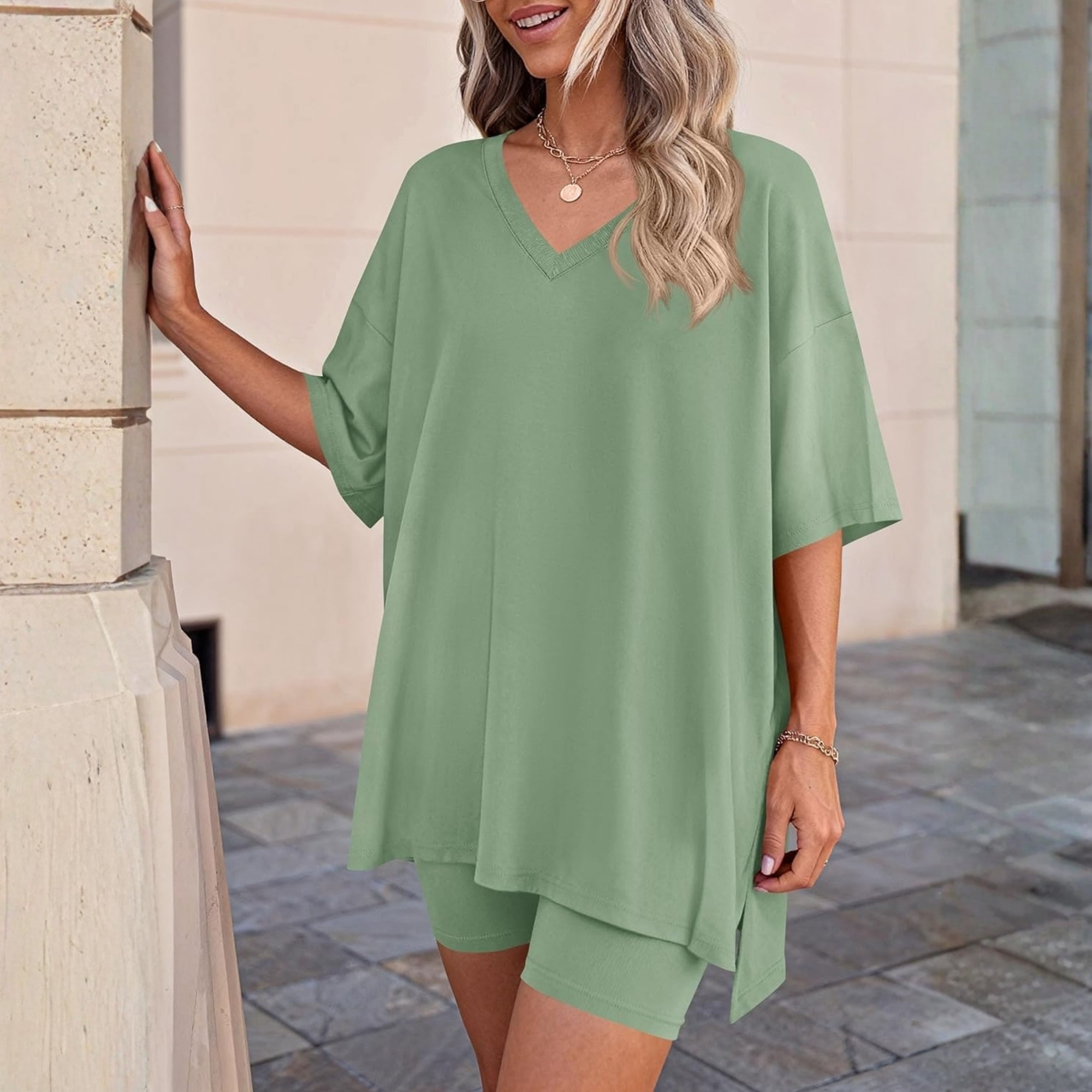 Summer Oversized Shirt And Shorts Two Piece Set