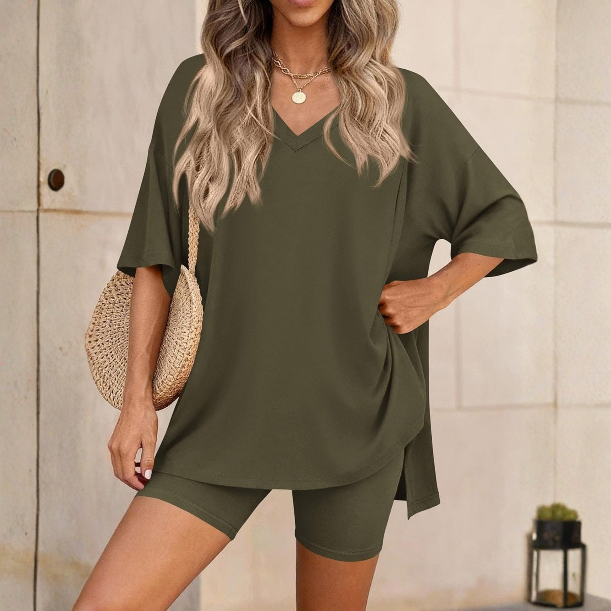 Summer Oversized Shirt And Shorts Two Piece Set