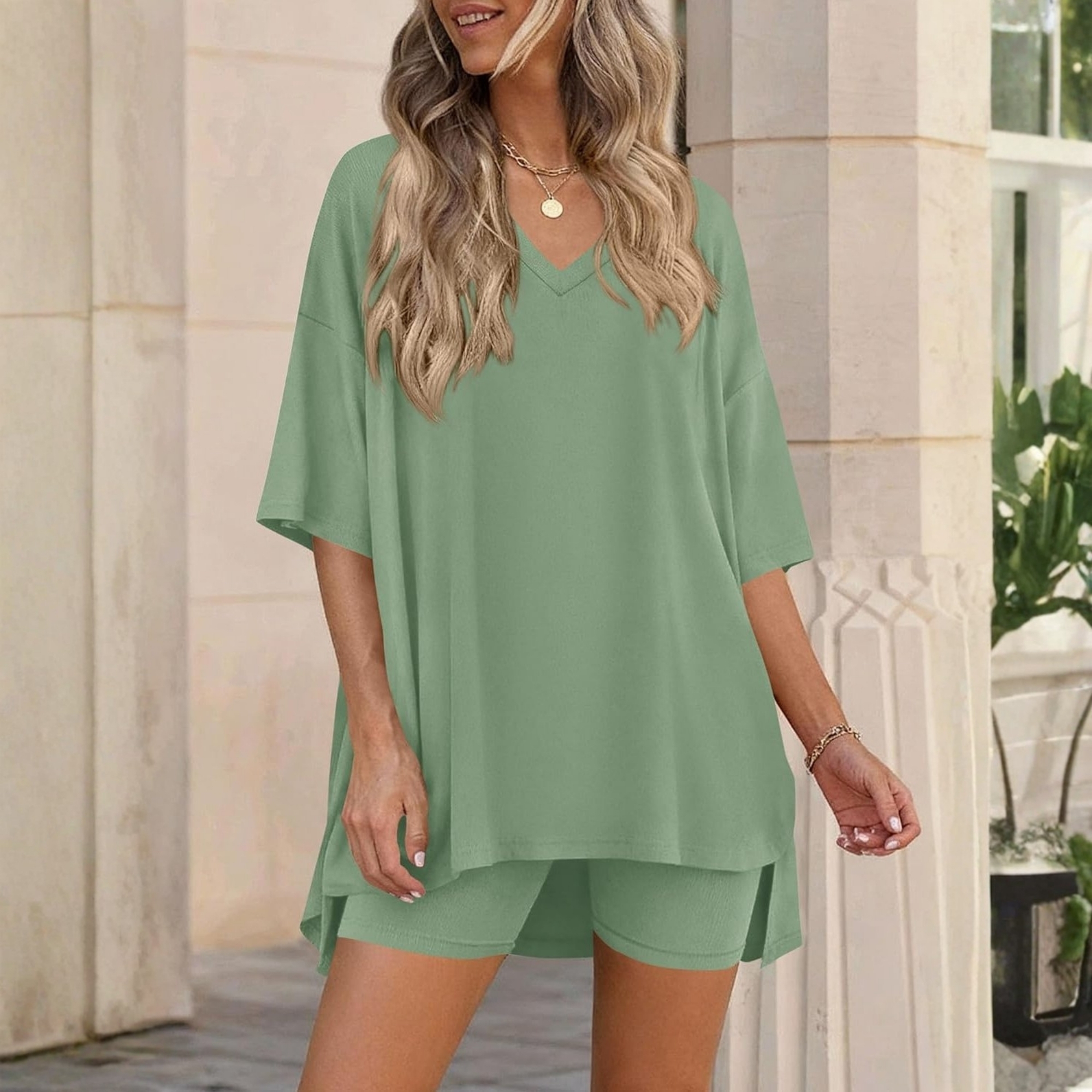 Summer Oversized Shirt And Shorts Two Piece Set