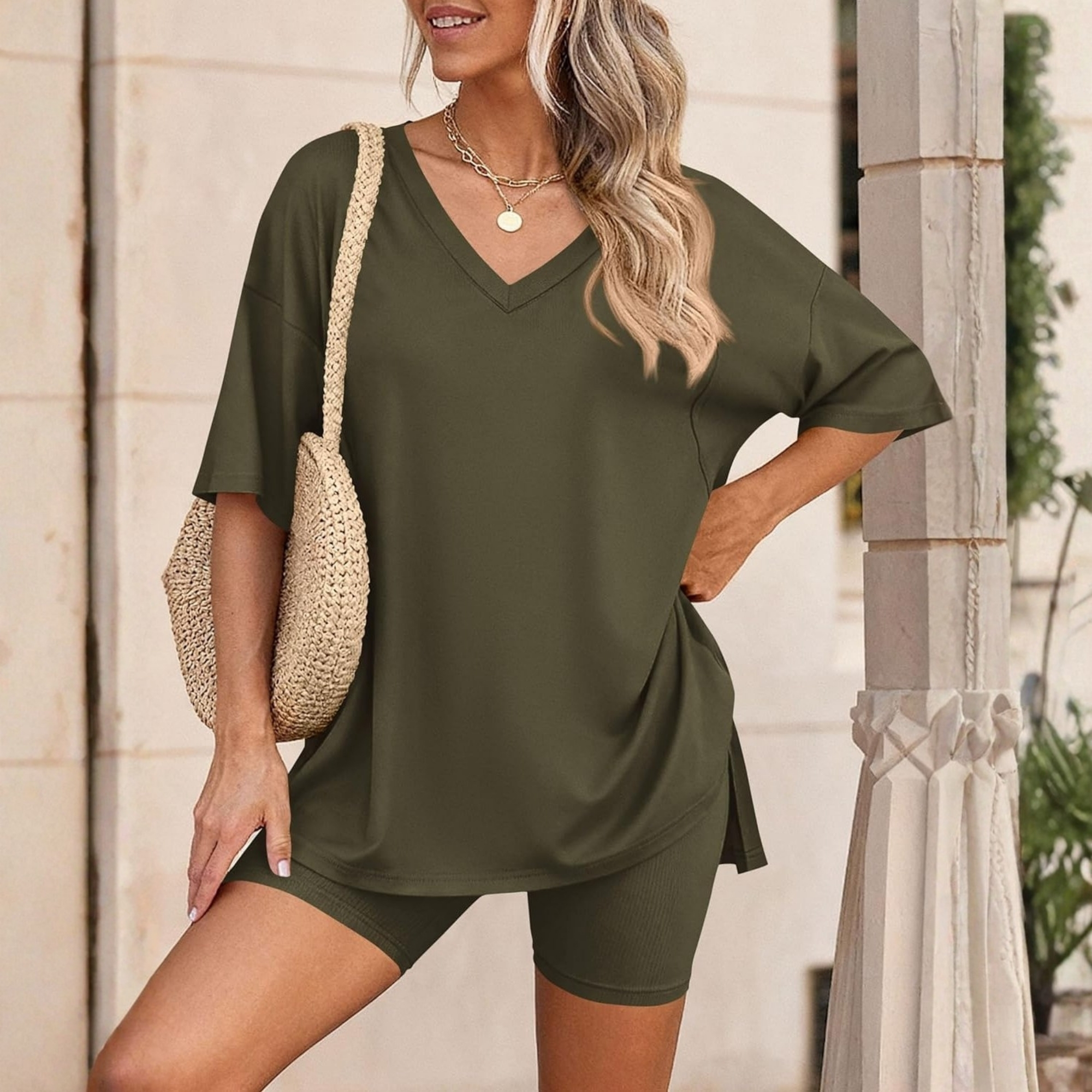 Summer Oversized Shirt And Shorts Two Piece Set
