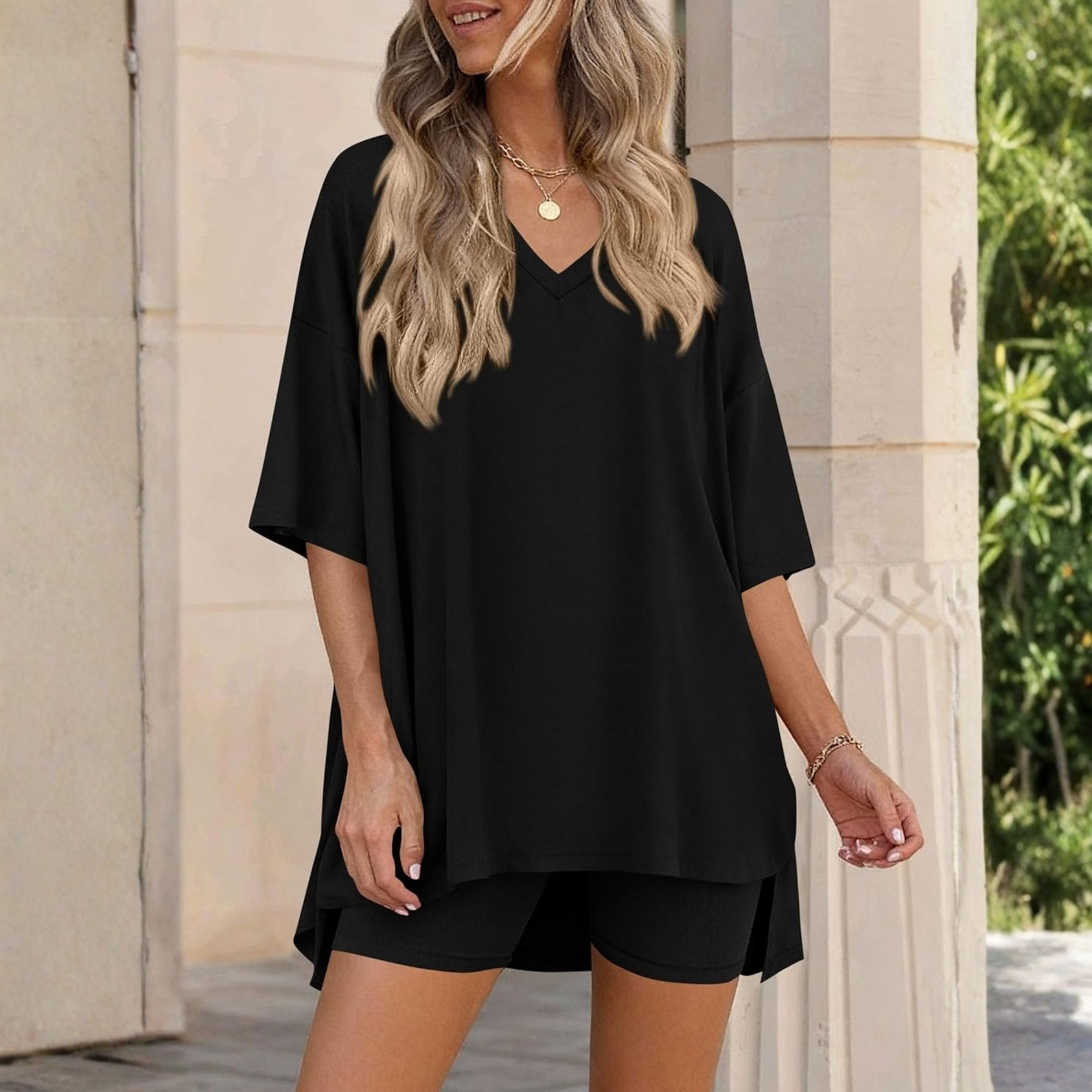 Summer Oversized Shirt And Shorts Two Piece Set