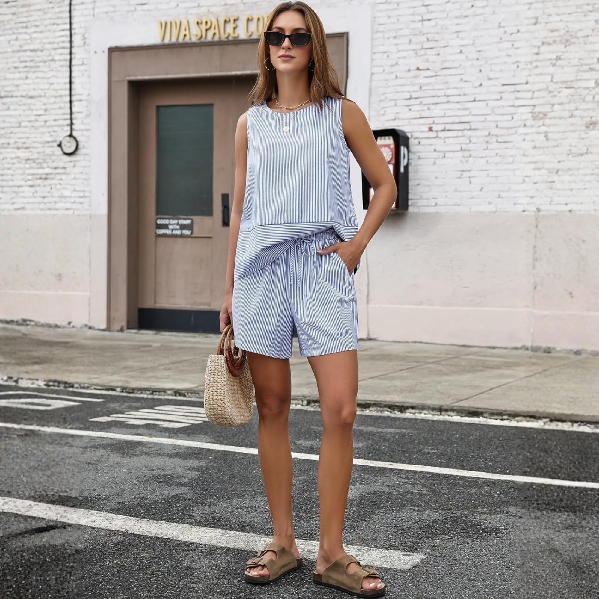 Summer Two Piece Sleeveless Tank Top And Shorts Sets