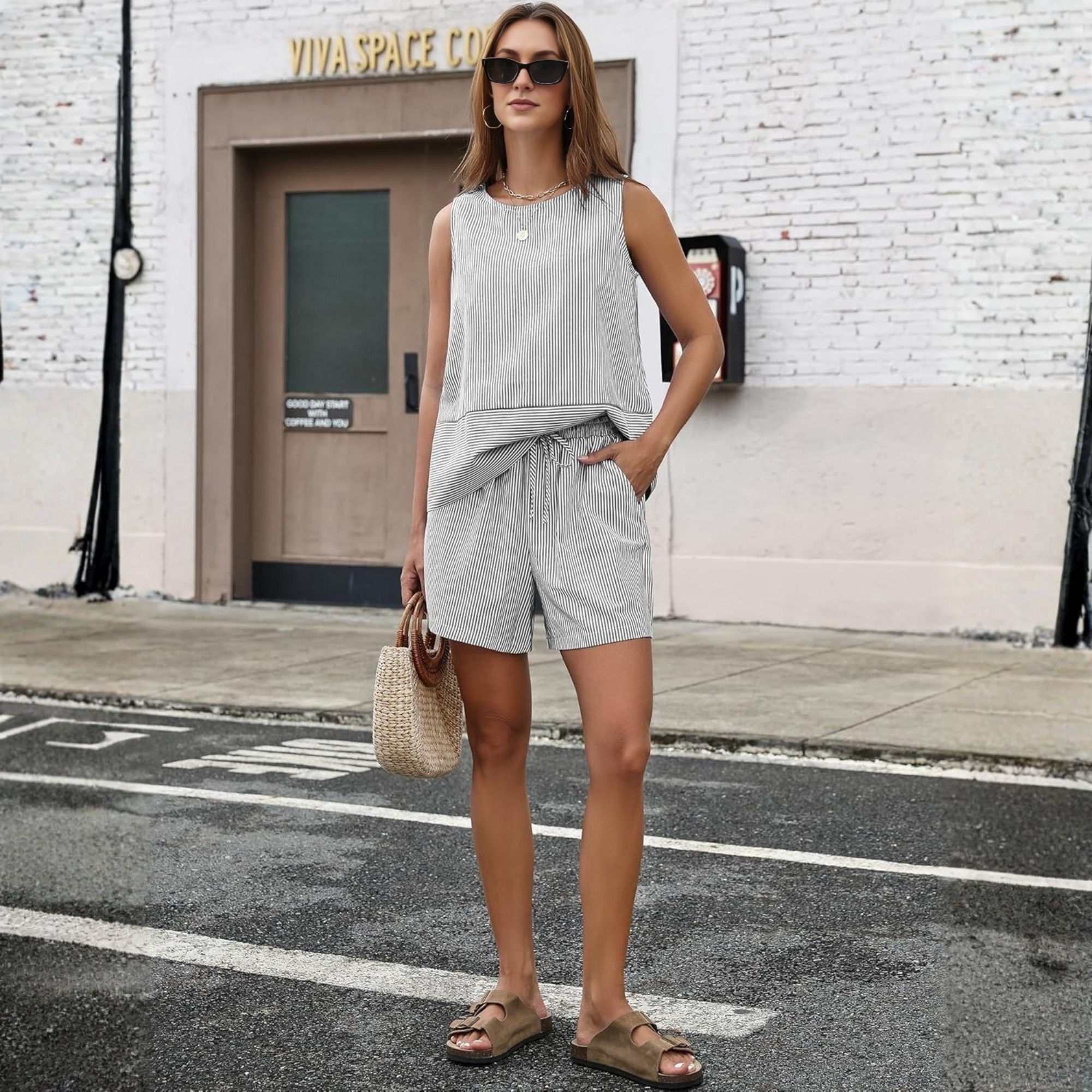 Summer Two Piece Sleeveless Tank Top And Shorts Sets