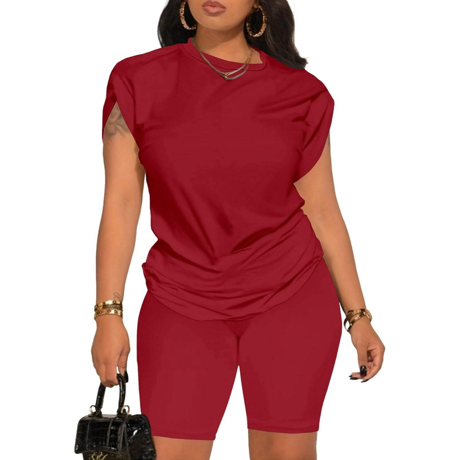 Summer Workout Two Piece Sweatsuits Biker Short Sets